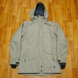 GoLite Winter Hooded Brown Jacket Women Size Medium Beige Soft Shell Insulated